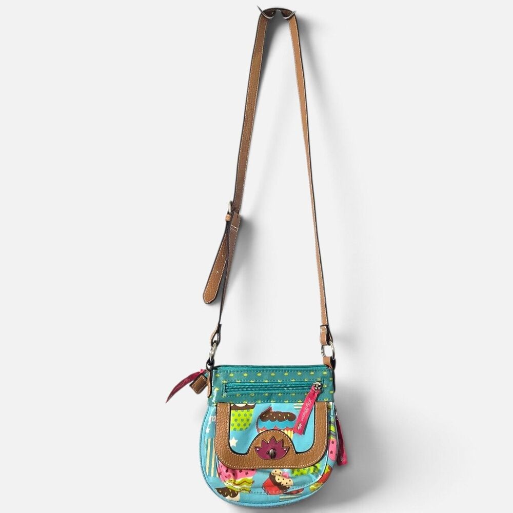 Lilly Bloom Crossbody Bag Cupcake Print Mini Purse Blue Pink TPU Vinyl Trim Eco
